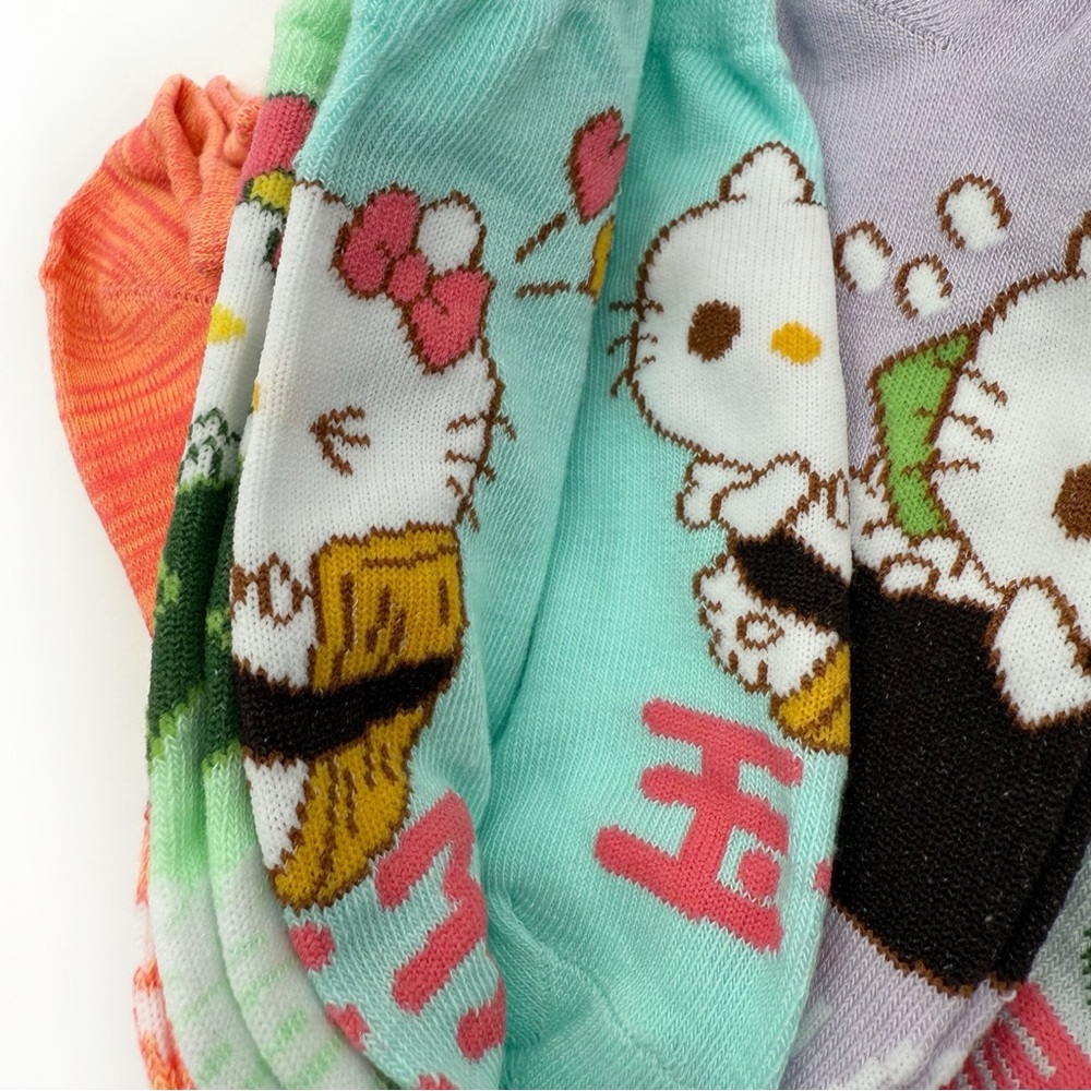 Hello Kitty Womens No Show Socks Sanrio Cartoon Sushi Pastel Cute Gift 5 Pairs - Picture 5 of 8